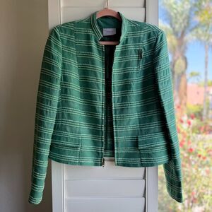 Akris Punto 100% Silk Tailored Cropped Jacket in Striped Green size 10 M